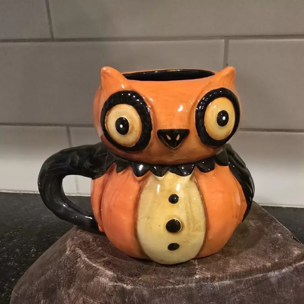 Owl pumpkin ceramic Halloween mug